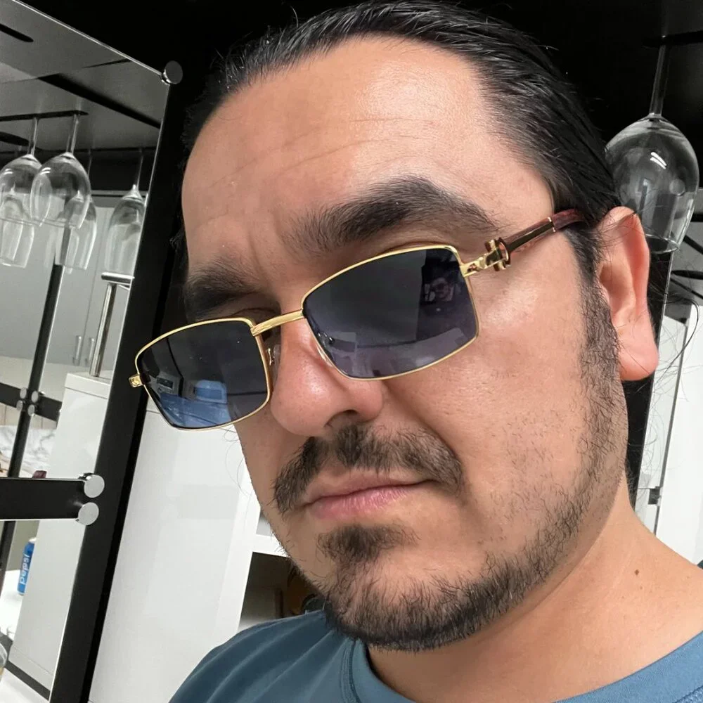 Men Sunglasses Hip Hop Gold Blue Lens Small Retro Designer Rimless Shades Lentes